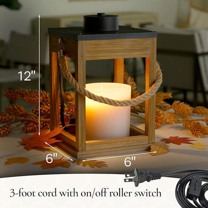 Candle Warmers Etc. Wood & Rope Candle Warmer Lantern – for Top-Down Warming & Flame-Free Fragrance