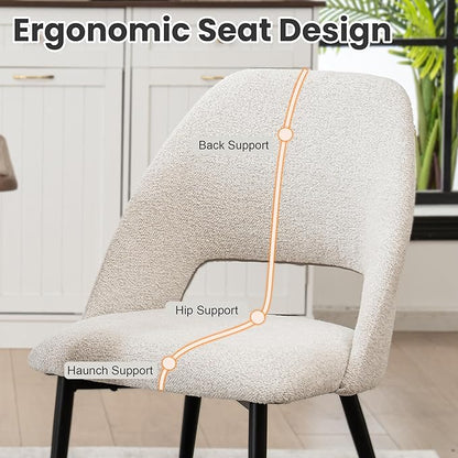 Rowill Dining Chairs Set of 4 Upholstered Dining Room Chairs Mid Century Modern Dining Chairs Kitchen Chairs Accent Chair with Metal Legs for Living Room Bedroom, Boucle Fabric Beige