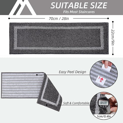 COSY HOMEER Soft Stair Treads Non-Slip Carpet Mat 28inX9in Indoor Stair Runners for Wooden Steps,Stair Rugs for Kids and Dogs, 100% Polyester TPE Backing 10pcs,Black,Square