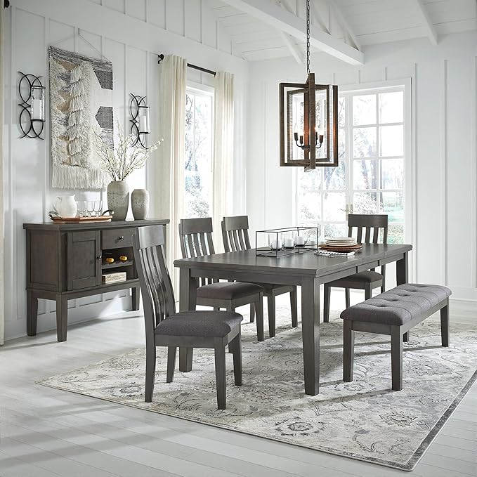 Signature Design by Ashley Hallanden Contemporary Dining Upholstered Side Chair, Set of 2, Armless, Comb Back Design, Wood Frame, Gray