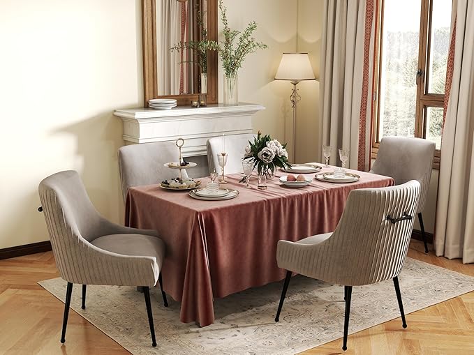 Velvet Dining Chairs Set of 6,Gray Upholstered Living Room Chairs with Black Metal Legs, Modern Tufted Accent Chairs for Living Room, Study Room, Kitchen