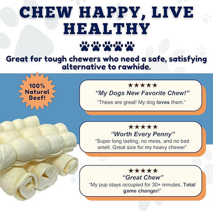 Amazing Dog Treats - Beef Cheek Rolls-(Mega Thick 10" - 6 Pcs) No Hide - Safe Rawhide Alternative Dog Chew - Great for Power Chewers - Long Lasting Dog Chew - No Splinters - Retriever Rolls for Dogs