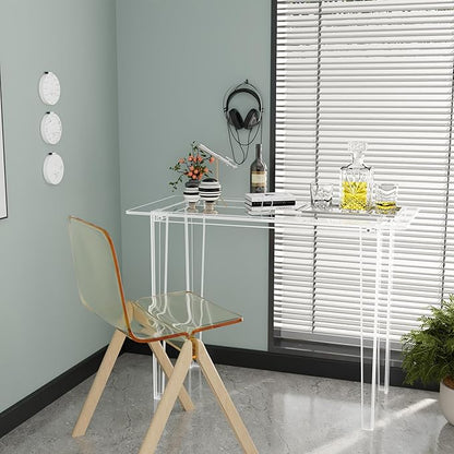 Acrylic Desk - Modern Study Table for Home Office, Extended Surface Multi-Purpose Console & Entryway Table, Sturdy Lightweight Design, Transparent Workstation for Small Spaces（Transparent-L）