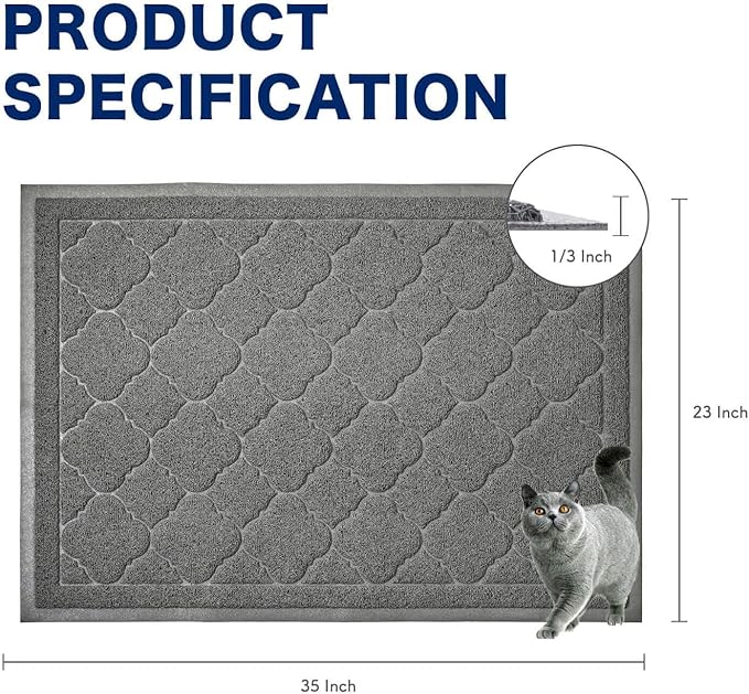 WePet Cat Litter Box Mat, Kitty Premium PVC Pad, Durable Trapping Rug, Phthalate Free, Urine-Resistant, Scatter Control, L 35 x 23 Inch, Grey
