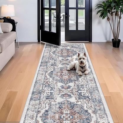 4x12 Wide Hallway Runner Rug: Vintage Washable Soft Runners for Living Room Bedroom Water Resistant Carpet with Non-Slip Backing for Entry Kitchen Dining Room Thin Bathroom Floor Mat(Brick,4x12)