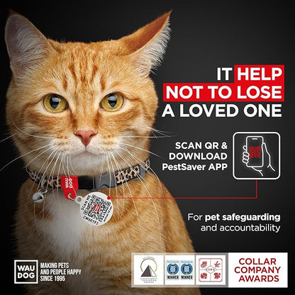 WAUDOG Nylon Cat Collar with Removable Bell and QR ID Tag for Small, Medium and Large Breeds Adjustable Long Lasting Durable Kitten Collars Boy & Girl