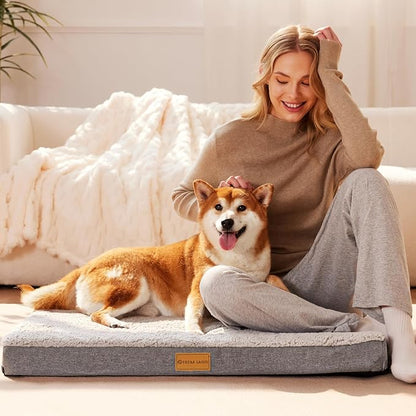 Patas Lague Orthopedic Large Dog Bed Washable Pet Sofa Mat 42''X28'' Ivory | Egg-Crate Foam Dog Couch For Large Sized Dogs, Waterproof Removable Cover, Soft Pet Crate Bed With Nonskid Bottom