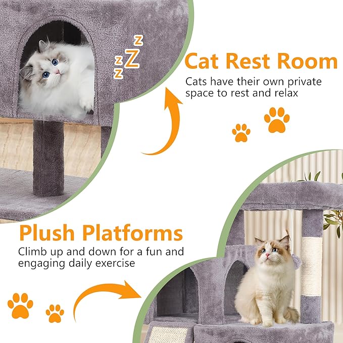 FDW Cat Tree for Indoor Cats 36 Inches Cat Tower Multi-Level Indoor Cat Play Condo House with Scratching Posts, Spacious Perch, Sisal Posts and Dangling Toys (Ashy)