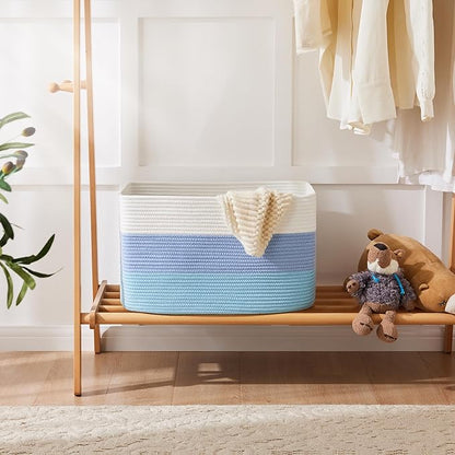 Blanket Basket,Rectangle Woven Baskets for Storage,65L Laundry Basket for Decorative Nursery Blanket,Toys,Dirty Clothes and Magazine in Shelves,Baby Room,and Living Room