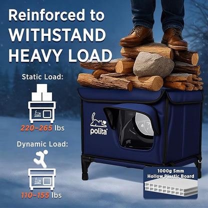 Rugged Heated Cat House for Outdoor Cats in Winter, Extremely Insulated & 100% Weatherproof, Elevated Feral Cat Shelter with Waterproof Eaves & Safe Escape Door for Stray & Barn Cats