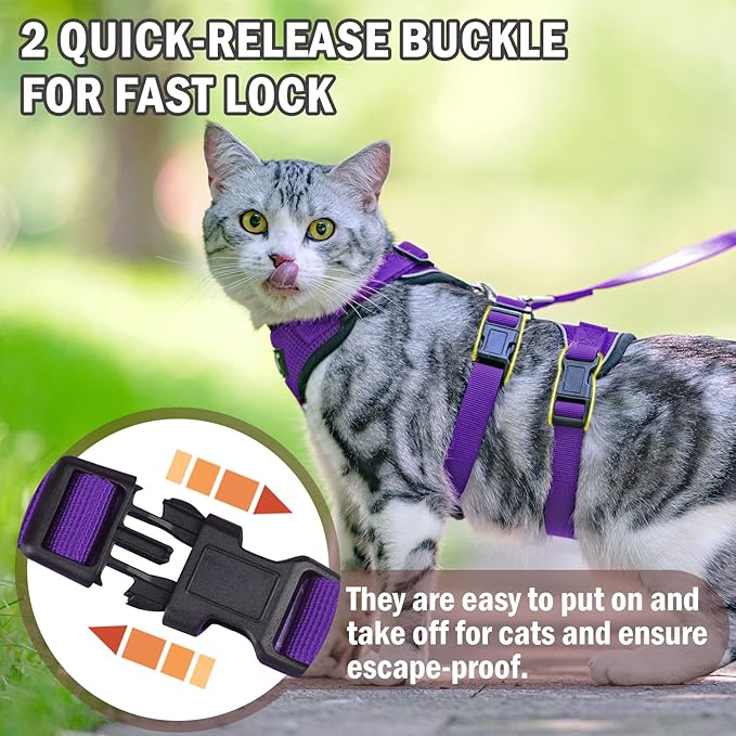 PUPTECK Cat Harness and Leash Set Escape Proof for Walking, Breathable Mash Vest Adjustable Harness for Cats Puppy Small Animals, Reflective at Night, Purple Small