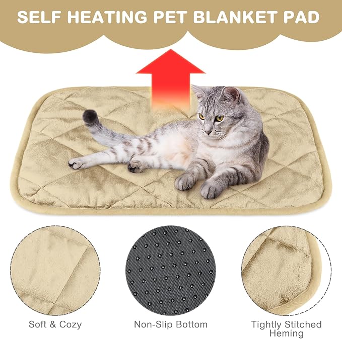 4 Pack Self Heating Cat Pad Self Warming Dog Mat Reflects Body Heat Extra Warm Thermal Pet Pad Washable Dog Cat Bed Crate Bed Mat Blanket(Beige,16 x 20 Inch)