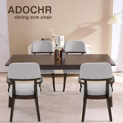 Modern Wood Dining Chairs with Arms Set of 4, Velvet Upholstered Kitchen Chairs with Open Curved Backrest & Black Hardwood Legs, Accent Chairs 350 LBS Capacity, Grey
