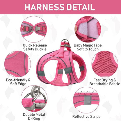 GAMUDA Small Pet Harness Collar and Leash Set, Step in No Chock No Pull Linen Fabric Soft Mesh Dog Vest Harnesses Reflective for Dogs Puppy Cats Kitten Rabbit (Pink, XL)