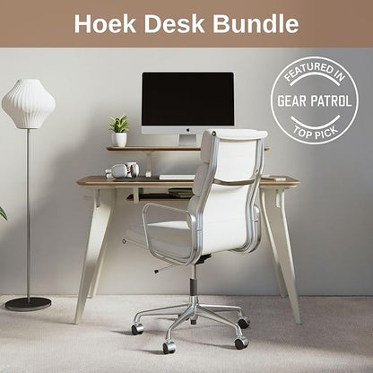 Hoek Folding Desk Bundle, 47.5" x 23", Compact Workstation with Monitor Shelf, Under Shelf, Hook, Quick One-Click Assembly, Portable Home Office Table for Small Spaces and Modern Living (Walnut/Black)