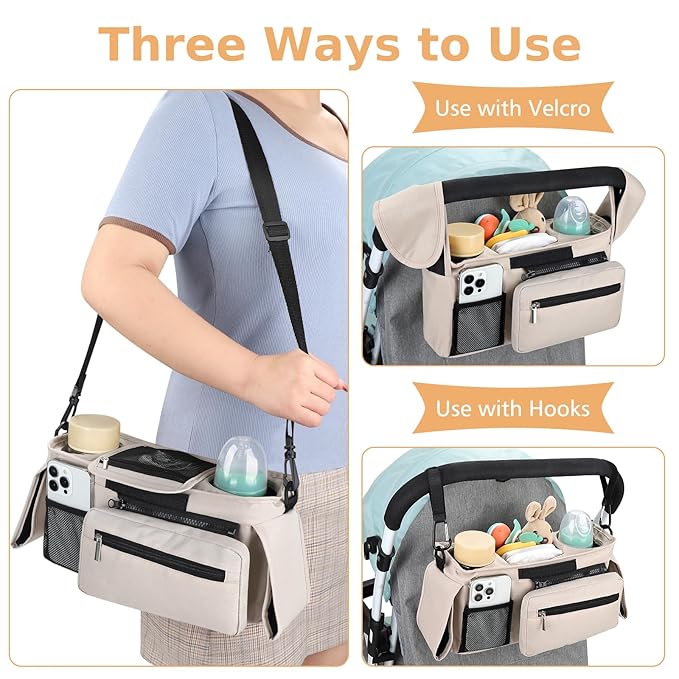 Accmor Universal Stroller Organizer with Insulated Cup Holder Detachable Phone Bag and Shoulder Strap,Stroller Bag Caddy Organizer Fits for Uppababy, Baby Jogger, Britax Strollers