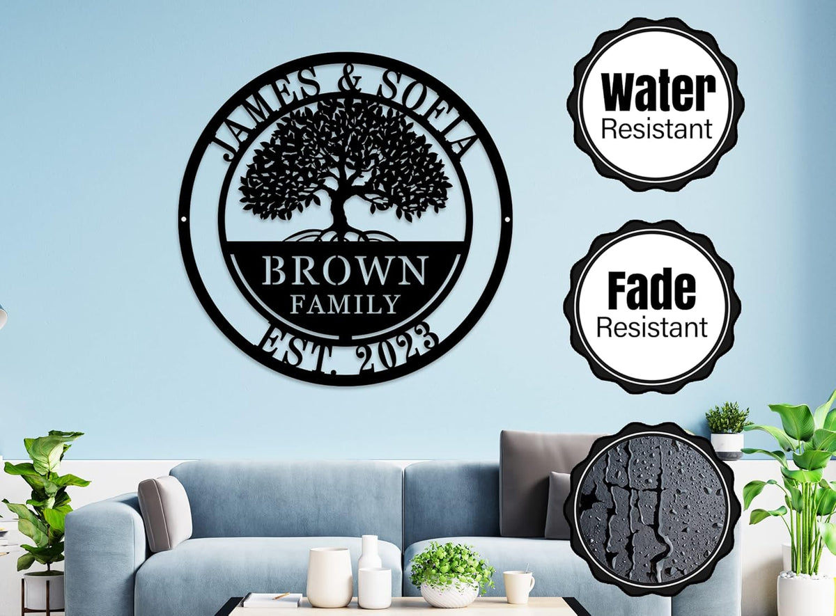 Custom Tree of Life with Roots Family Name Sign, Personalized Metal Sign