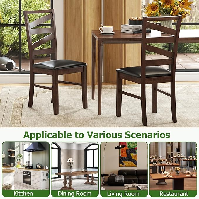 GOFLAME Wooden Dining Chairs Set of 2, PU Leather Upholstered Kitchen Chairs with W-Shaped Hollowed Backrest, Rubber Wood Legs, Armless Side Chairs for Living Room, Dining Room, Restaurant