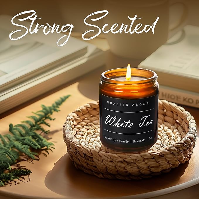 MOASITN White Tea Heavenly Scented Candles for Home| Natural Soy Aromatherapy Candle| Handmade Long Lasting Jar Candel| Women,Men Gift for Birthday,Housewarming,Thank You,Relaxing| 7oz