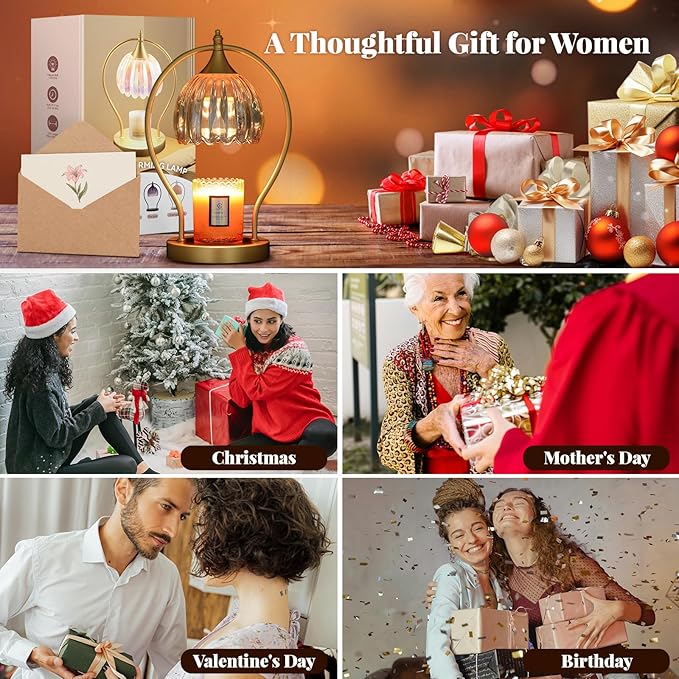 Candle Warmer Lamp with Timer Dimmable: Electric Candle Warmer Birthday Gifts for Women, Mothers Day Gifts for Mom, House Warming Gifts New Home Decor Wax Warmer for Jar Candles with 2 Bulbs