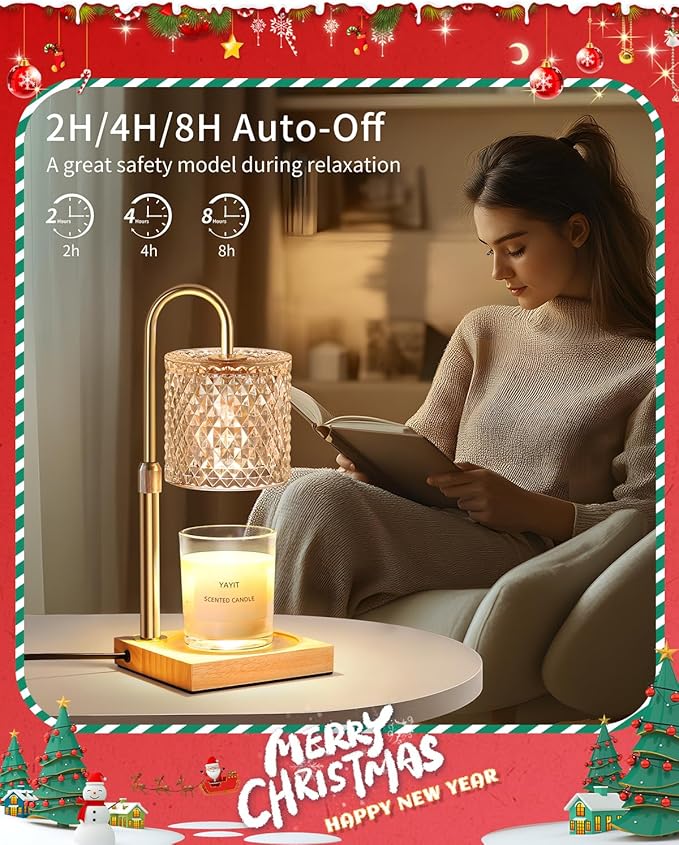 Candle Warmer Lamp with Timer Dimmer Adjustable Height, Candle Warmer with 2 Bulbs for Jar Candles, Home Decor, Birthday Gifts for Women