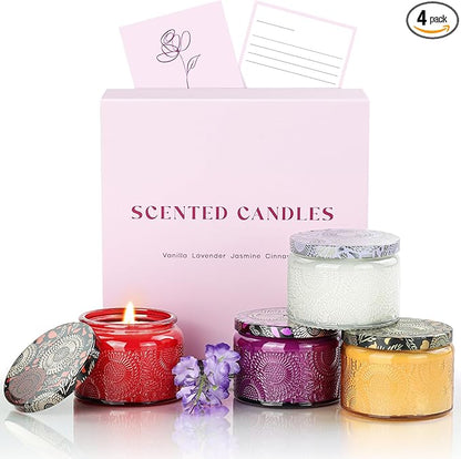 NORVENCE Candles for Women, Scented Candle Gift Set of 4, Scented Candles for Home, Birthday and Christmas Candle Gifts for Women (Vanilla, Lavender, Cinnamon, Jasmine, 14.4 oz)