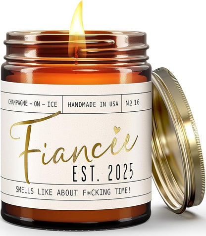 Fiance Gifts for Women, Engagement Gift - 'Fiancee Est. 2025' Soy Wedding Candle, w/Champagne on Ice - Infused w/Essential Oils I Engagement Gift for Her I Bridal Shower Gifts I 50Hr Burn, USA Made