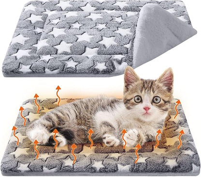 VitalCozy 2 Pack Self Warming Cat Mat Self Heating Pad Bed Reversible Machine Washable Reflects Body Heat Warm Thermal Pet Pad Crate Blanket for Feral and Indoor Cat(Star,21" X 14")