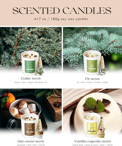 AOOVOO Christmas Candles Set for Women - 4 Pack Candles for Home Scented, Aromatherapy Candle with Crystals, 28 oz 200 Hour Long Lasting Candle, Winter Fragrance of Cedar, Fir, Hot Cocoa, Vanilla Cake