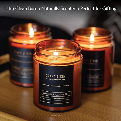 Craft & Kin Christmas Scented Candles for Men | Premium Whiskey Caramel Winter Candle | All-Natural Scent for Home | Long Lasting Holiday Candles with 45 Hour Burn Time, 8oz