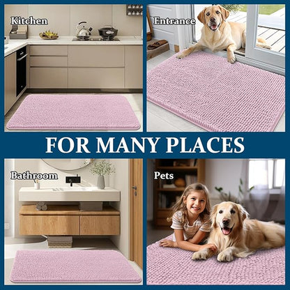 OLANLY Dog Door Mat for Muddy Paws 40x24, Absorbs Moisture and Dirt, Absorbent Non-Slip Washable Doormat, Quick Dry Chenille Mud Mat for Dogs, Entry Indoor Entryway Carpet for Inside Floor, Dusty Rose