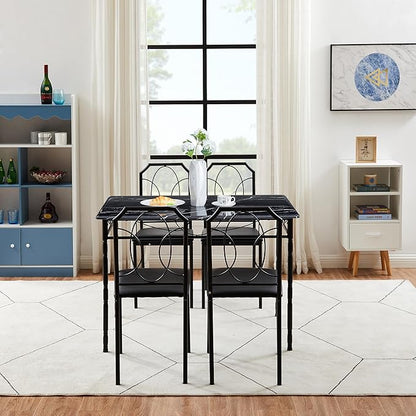 VECELO 5 Piece Dining Table Set for 4, Dinette with Chairs for Kitchen, Breakfast Nook, Small Space,Easy Assembly