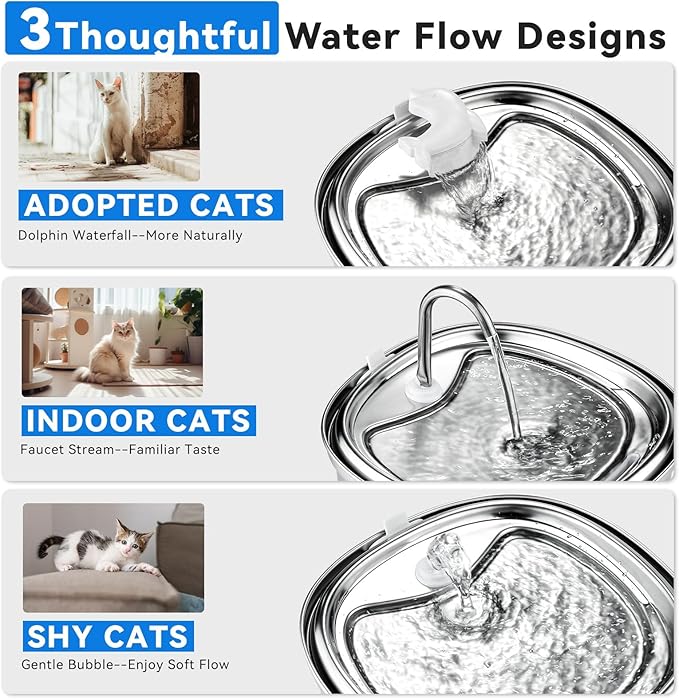 Cat Water Fountain Stainless Steel, 120oz/3.5l Water Fountains for Cats Indoor, Automatic Silent Pump, Easy Clean Water Bowl, with Replacement Filters, Unique Cat-Shaped Design