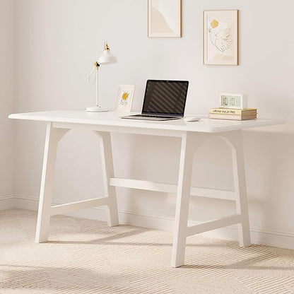 IOTXY Solid Wood Writing Table - 48" W x 24" D Minimalist Computer Desk for Home Office, Work, Study, Creativity, and PC Workstation, White