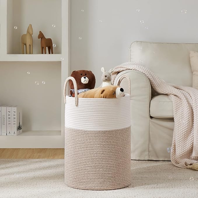 YOUDENOVA Woven Rope Laundry Hamper Basket, 72L Tall Luandry Basket, Baby Nursery Hamper for Blanket Storage in Bedroom-Large-Brown