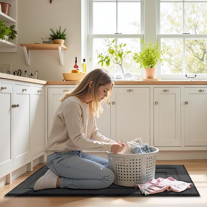 GRANNY SAYS Kitchen Mats for Floor Resist Dirt Kitchen Rugs Non Slip Washable, Long Rug Runner for Sink Laundry Thick Durable Polypropylene Comfort Standing, 47" x 20", Charcoal Grey