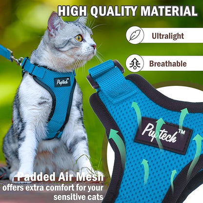 PUPTECK Cat Harness and Leash Set Escape Proof for Walking, Breathable Mash Vest Adjustable Harness for Cats Puppy Small Animals, Reflective at Night, Sky Blue Small