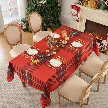 Christmas Tablecloth Rectangular 60x84 Inch Tablecloths for 4ft Waterproof, Machine Washable Polyester Table Cover for Xmas Party, Winter Holiday Home Decoration in Festive Checkered Red 1pack