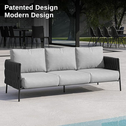 EAST OAK Life Chatter Outdoor Sofa, Outdoor Furniture 3 Seats with Waterproof Thick Cushions, Modern Patio Sofa Deep Seating for Outdoor Garden Porch Blackyard, Earth Black & Misty Grey