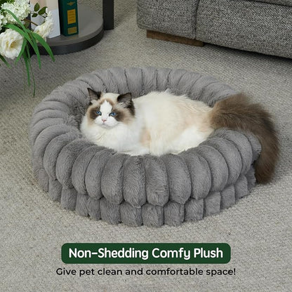 BALANCE Luxury Donut Dog Bed, 24 Inches Round Dog Beds for Small Dogs Washable, Orthopedic Calming Pet Bed for Puppy and Cats with Anti-Slip Bottom (Gray)
