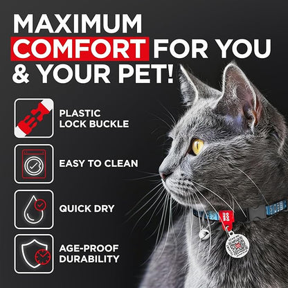 WAUDOG Nylon Cat Collar with Removable Bell and QR ID Tag for Small, Medium and Large Breeds Adjustable Long Lasting Durable Kitten Collars Boy & Girl