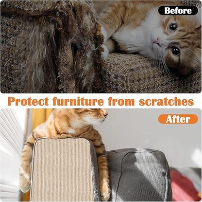 Cat Scratch Furniture Protector - 158" x 17" Trimmable Self-Adhesive Cats Claws Scratch Pads, DIY Cat Climbing Couch Protector for Scratch Post Cat Tree Replacement Indoor (Khaki)