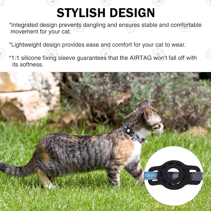 Airtag Cat Collar with Bells, Kitten Collar Breakaway for Girl Boy Cats, Safety Cat Collars with Bow Tie, Cat Collar Airtag Holder for Small Dogs Pets, 1 Pack Adjustable Plaid Design, Blue