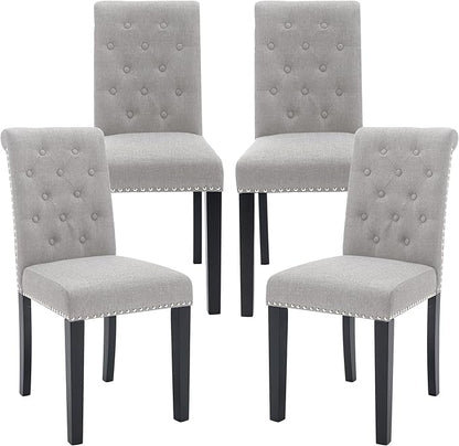 Westice Dining Room Chairs Set of 4 Upholstered Fabric Kitchen Chairs Dining Room Side Chair with Nailhead Trim and Rubber Wood Legs for Small Space Apartment, Light Gray