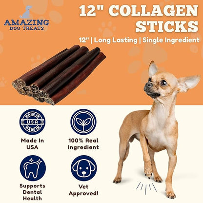 Amazing Dog Treats 12 Inch Collagen Stick - (50 Count)- Collagen Sticks for Dogs - No Hide Dog Bones