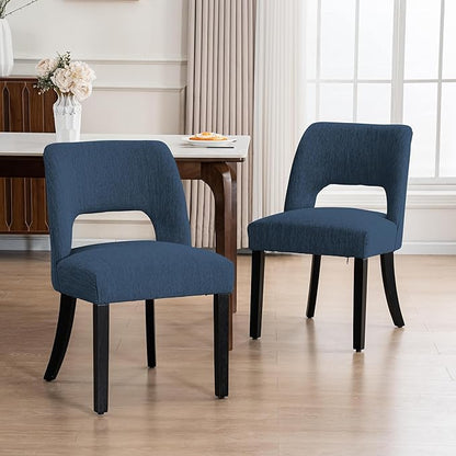 VKNOW Wooden Dining Chairs Set of 2, Modern Fabric Upholstered Dining Room Chair Kitchen Chairs, Farmhouse Dinner Chair for Kitchen Dining Room, Blue-Black Legs