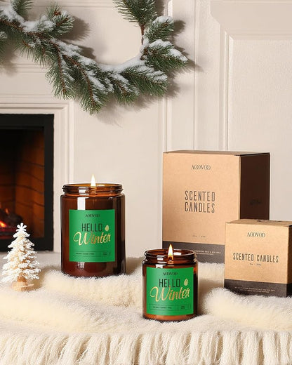 AOOVOO Hello Winter Candle - Large Pine Scented Soy Wax Aromatherapy Candle, 9 oz