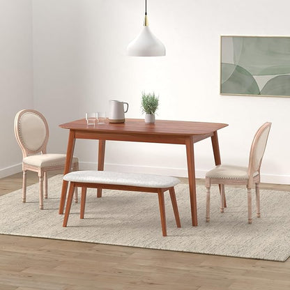 Nrizc French Country Dining Chairs Set of 4, Leather Farmhouse Dining Room Chairs with Round Back, Solid Wood Legs, Oval Side Chairs for Kitchen/Bedroom/Dining Room