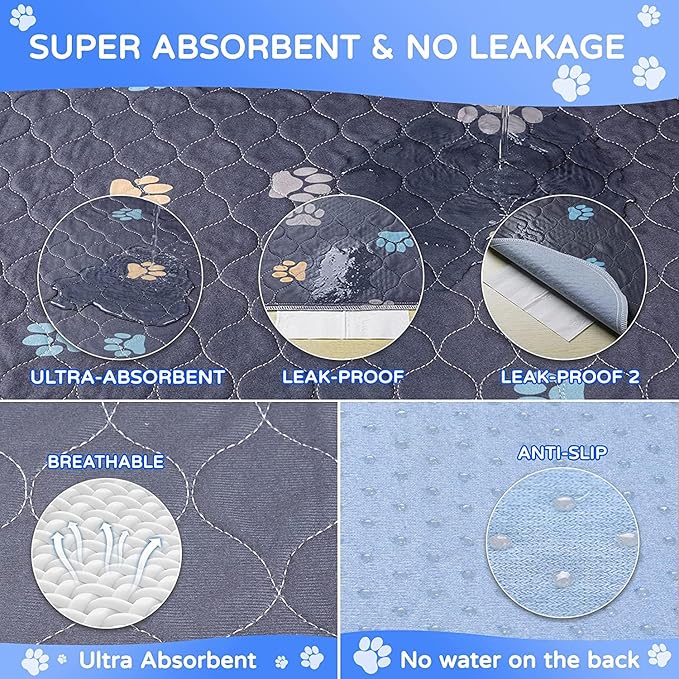 Aitmexcn Washable Puppy Dog Pee Pad, 100% Waterproof Whelping Training Mat for Puppy/Senior Dog, Fast Drying Reusable Puppy Pads for Indoor, Outdoor and Car Travel- 72'' x 72''- 2PCS