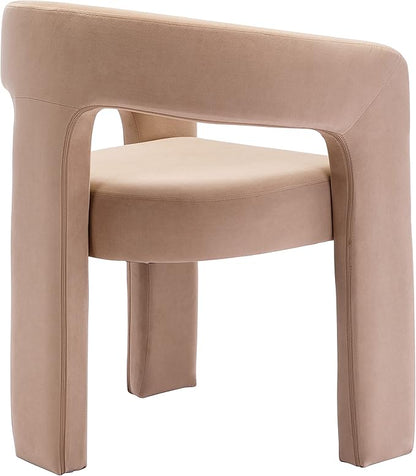 Modern Barrel Dining Chair, Velvet Upholstered Accent Side Chair with Arms Comfy Makeup Vanity Chair, Dining Living Room Kitchen Chair, Khaki